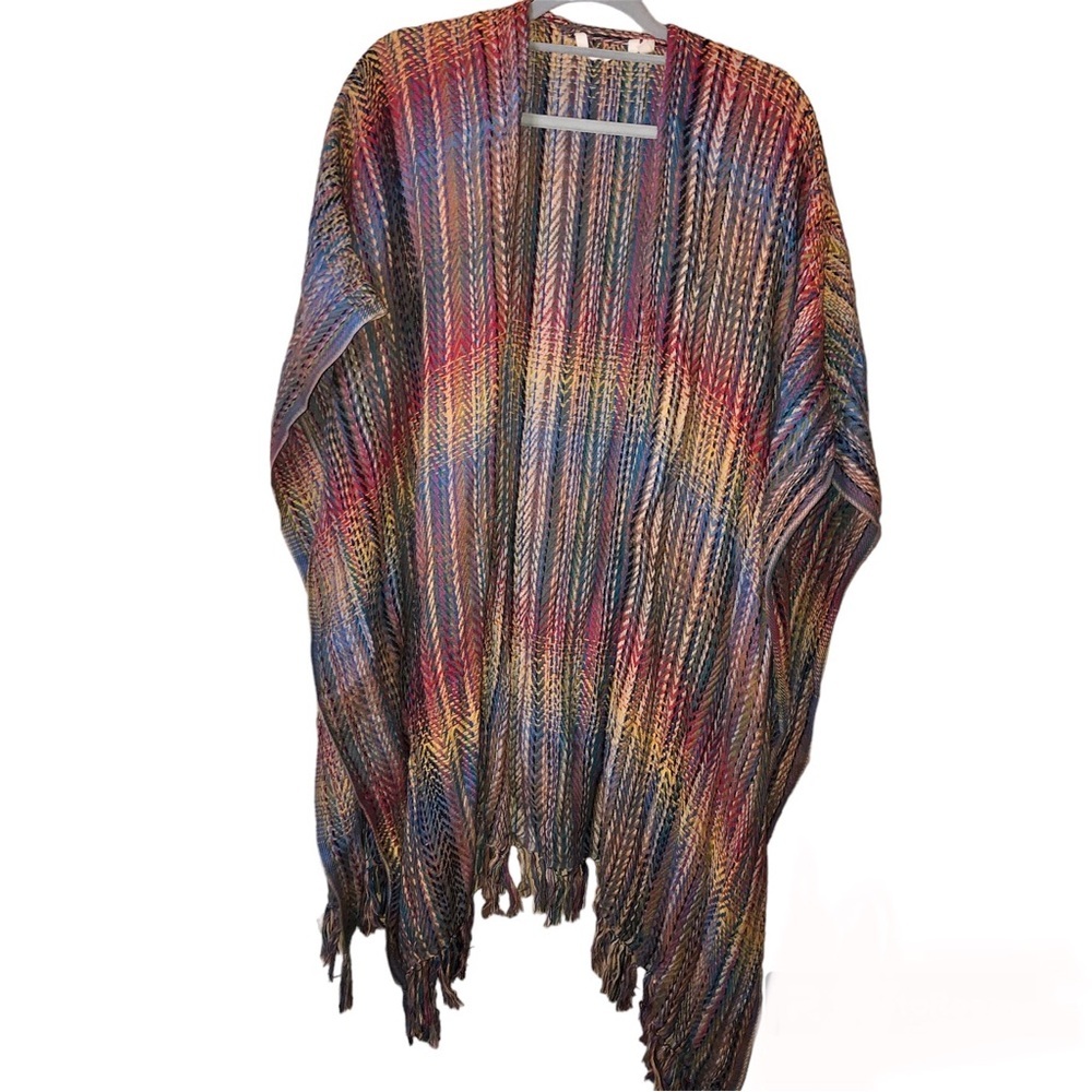 Soft Surroundings Cotton Rainbow Knit‎ Fringe Shawl Cover Up Missy One Size